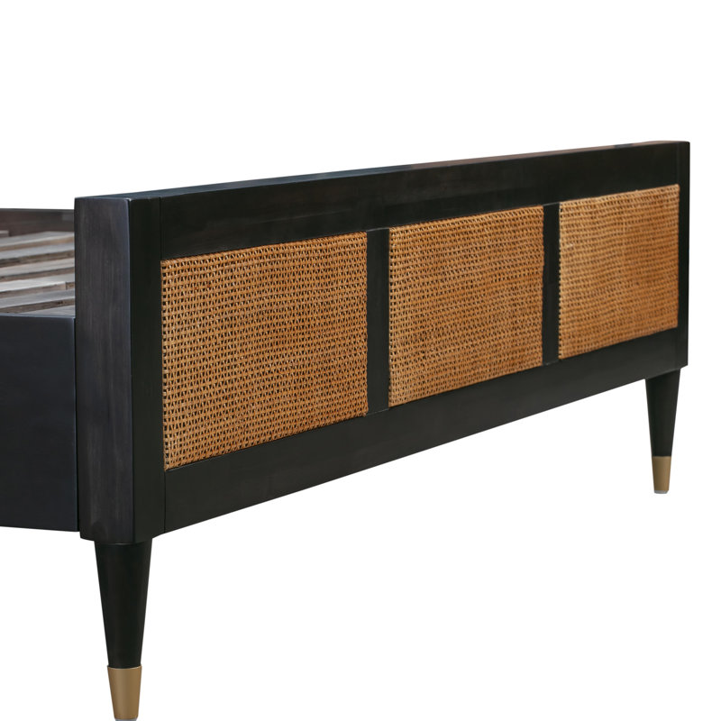Chrystopher Solid Wood with Cane Low Profile Platform Bed, King