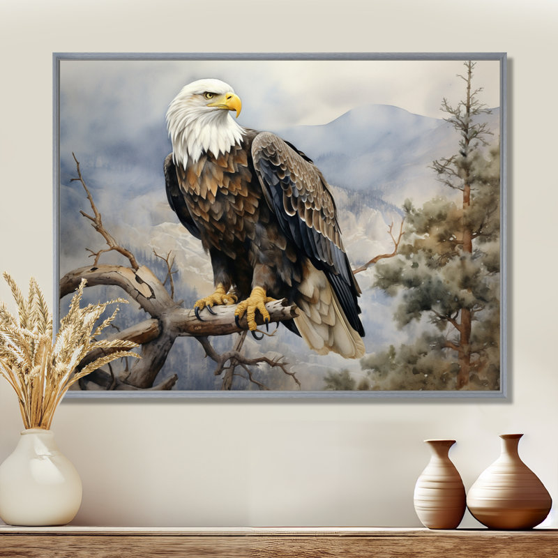 «Bold Eagle Noble Perch», reproduction sur toile Aigle, Encadrement argenté, H 30 po x l 40 po