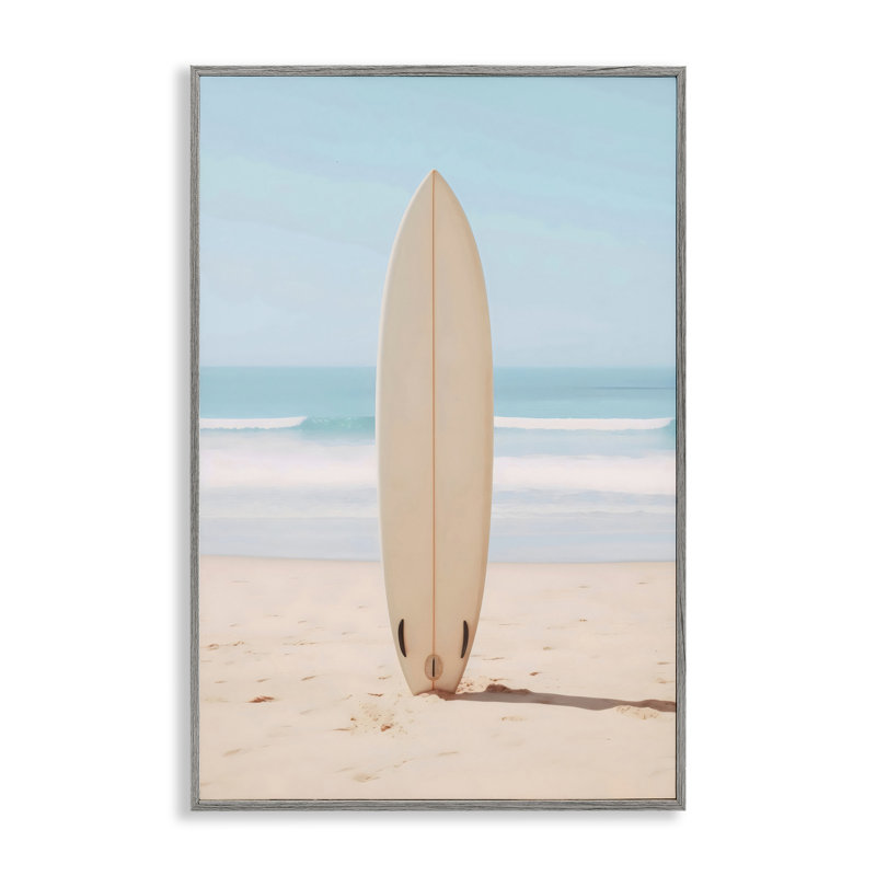 Neutral Centered Surfboard Framed Giclee, design by LSR Design Studio, 18" H x 12" W, Farmhouse Gray Framed Giclee