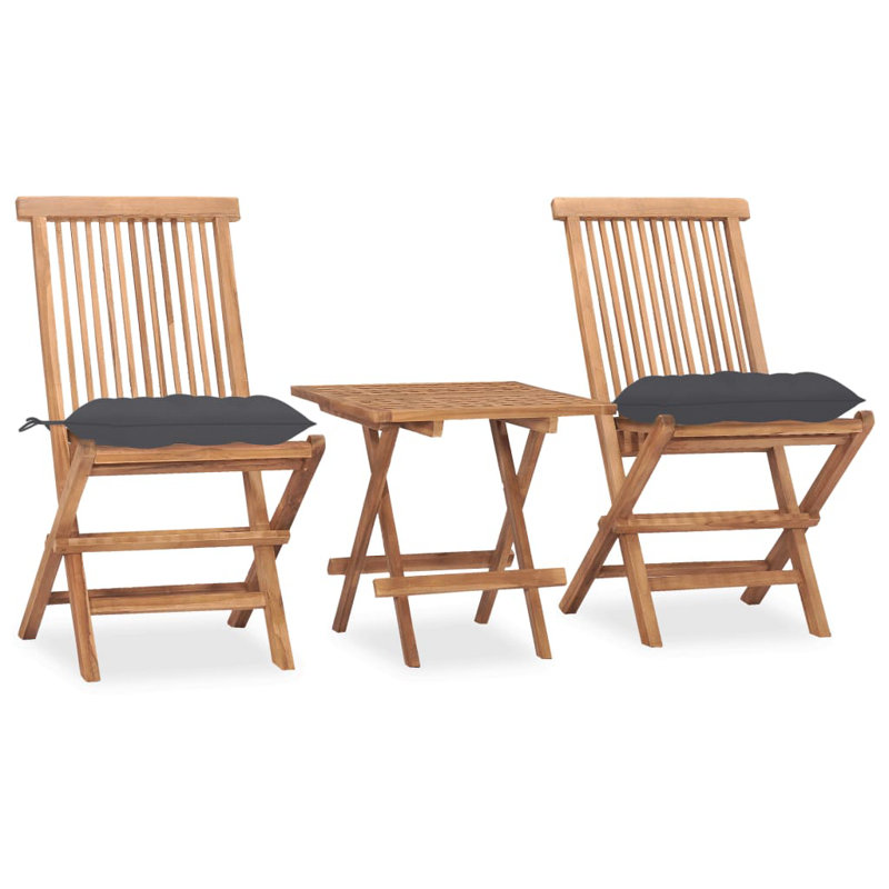  Ensemble repas d'extérieur en bois de teck teck moyen pliable, Anthracite, Brun