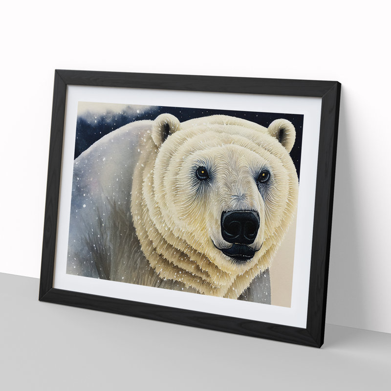 Extraordinary Polar Bear 1 Piece Single Picture Frame Wall Art, 46cm H x 64cm W x 2cm D, Black Framed