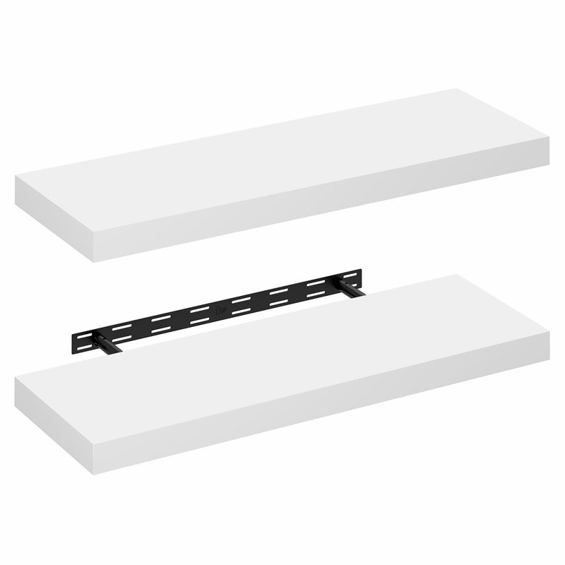 Furinno TANNA Floating Shelves for Wall Set of 2, 12 x 35 Wall Shelf, Wall Mounted Floating Shelf with Invisible Bracket, 2-in Thick Shelf, for Bathroom, Living Room, Bedroom, Home Office, White