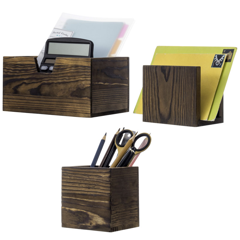 3 Piece Wood Magnetic Desk Organizer Set