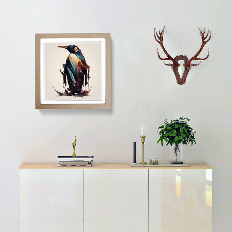 Penguin Graphic Art - Single Picture Frame Print on Wood, Oak