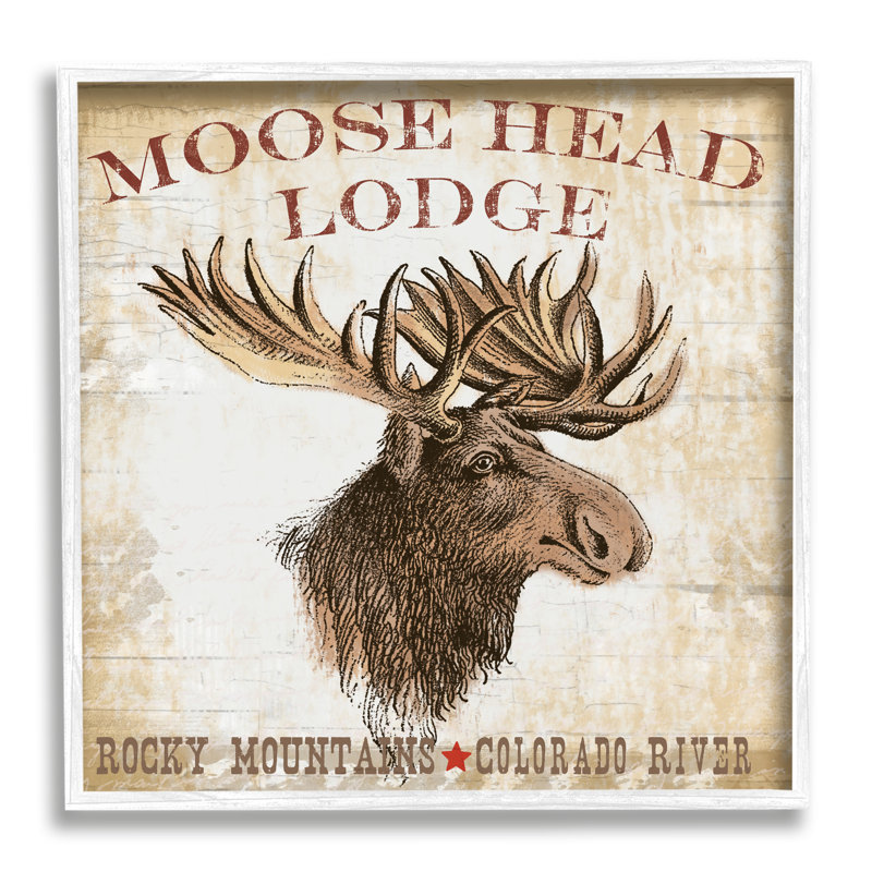 Rustic Moose Head Lodge, estampe numérique par Lula Bijoux & co., Giclée encadrée blanc bord de mer, H 12 po x l 12 po