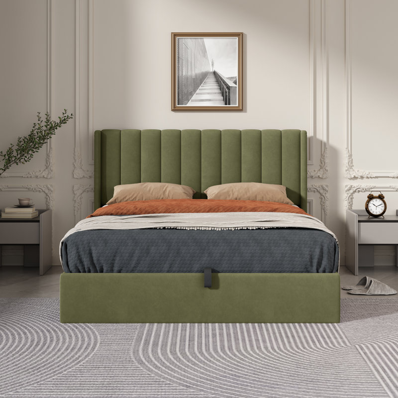 Lit plateforme avec rangement Daizia, Grand, Pistache
