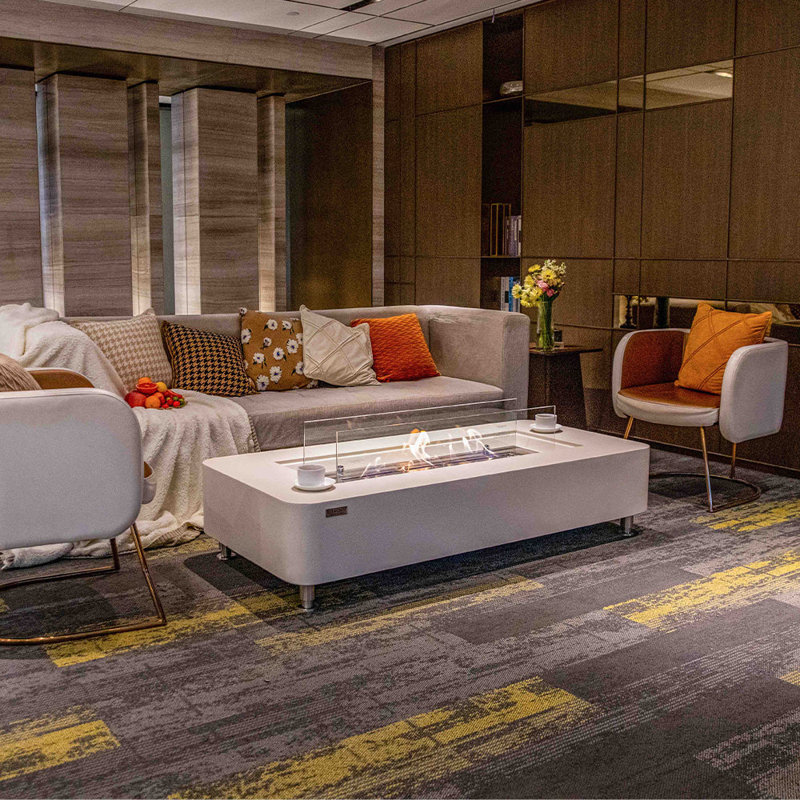 White Rectangular Concrete Ethanol Fire Pit Coffee Table