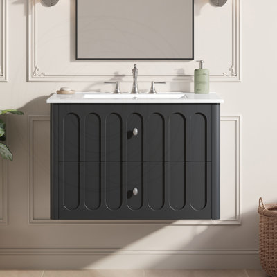 Meuble-lavabo flottant moderne 30 po avec lavabo en céramique et tiroir en U