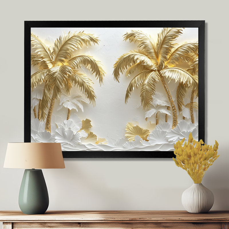 Art mural Clodovea crème dorée sur la plage II - palmiers et palmiers, H 12 po x l 20 po, Noir, noir, noir, noir