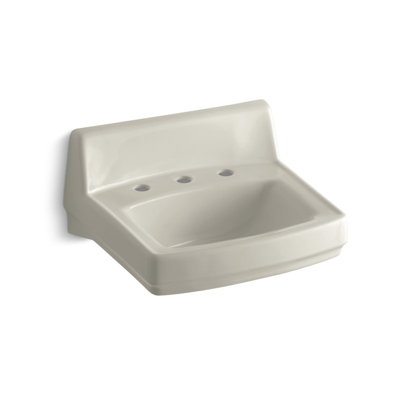 Greenwich Vitreous China Rectangular Wall Mount Bathroom Sink with Overflow, Biscuit, Biscuit, 8" Centers