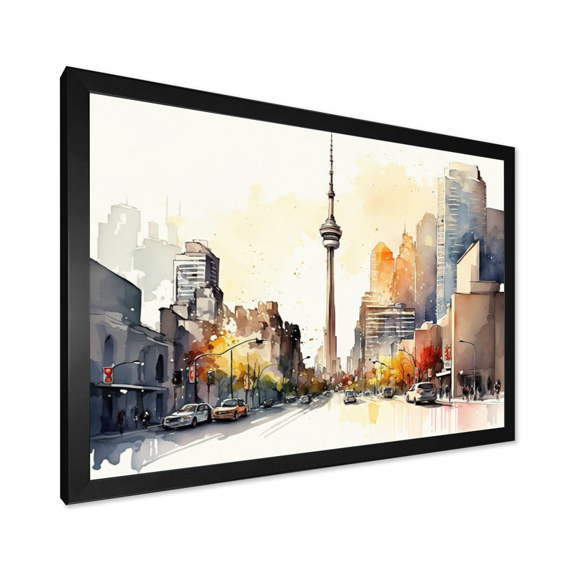 Toronto Skyline VIII - reproduction sur toile, Impression noire sur toile encadrée, L 40 po x H 30 po