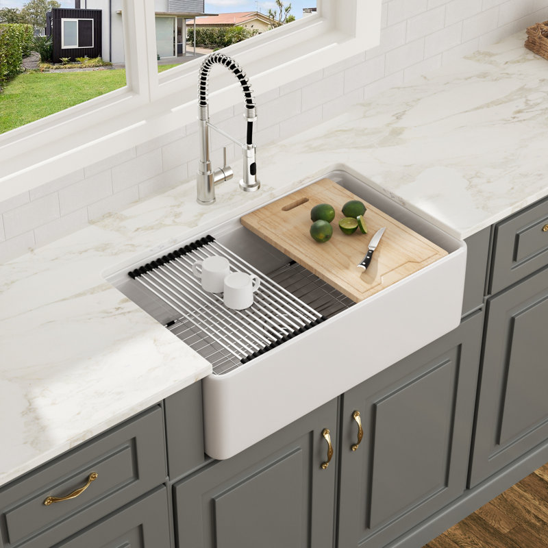 Évier de cuisine en céramique en argile réfractaire simple en porcelaine blanche