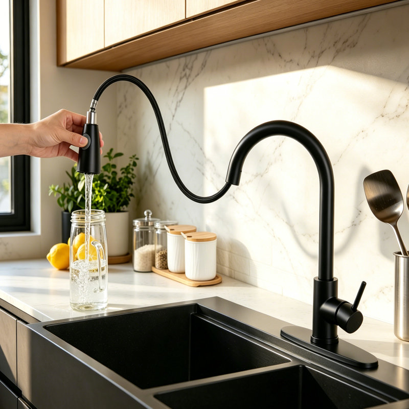 Brushed Nickel Kitchen Faucet With Pull Down Sprayers, Black
