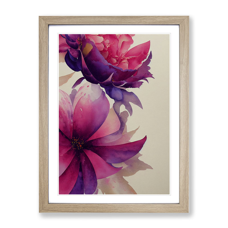 XV1022-2609X Lovely Watercolour Flowers No.4 - Single Picture Frame Print, 64cm H x 46cm W, Oak