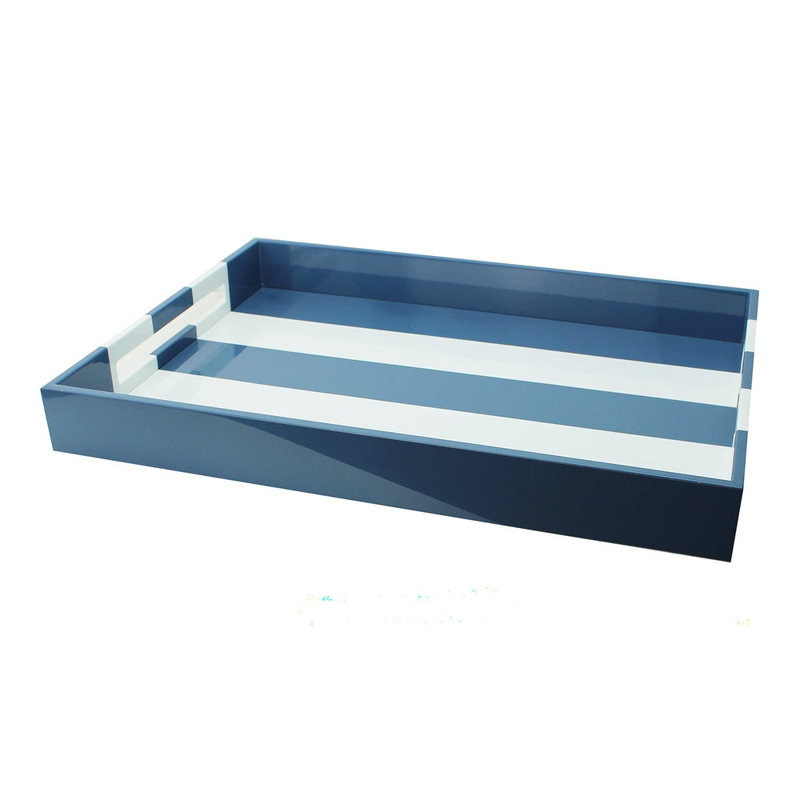 Plateau rayé pour grand repose-pieds laqué, Bleu / blanc