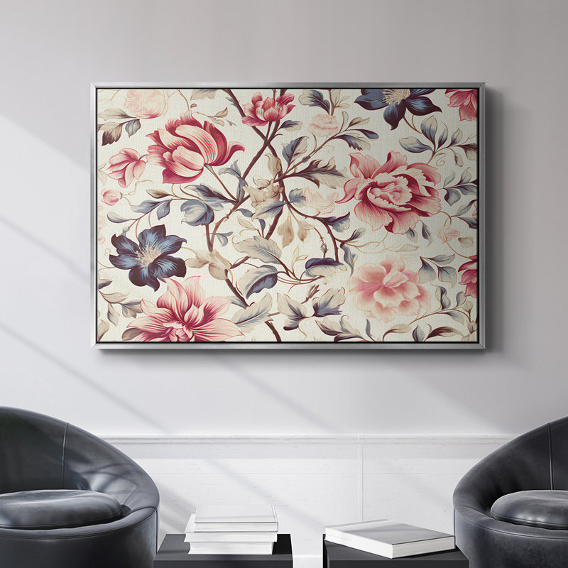 Botanique rétro - II, H 17 po x l 25 po x P 2 po, Toile argentée avec cadre flottant