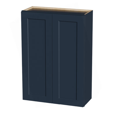 Armoire murale en bois massif bleu marine Shaker de 30 po - Charnières à fermeture en douceur, tablettes réglables, porte double. Idéal pour la cuisine, la salle de bain et la lessive. (L 30 po x P 12 po x H 42 po)
