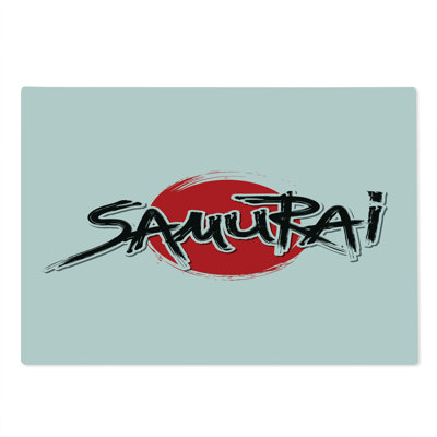 Ambesonne Japanese Cutting Board Large Size Samurai Lettering Sun Red Black