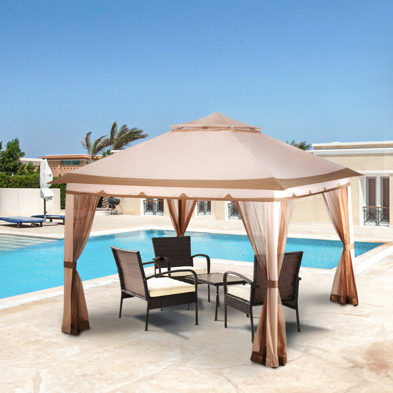 Dark Gray 11x11 Steel Patio Gazebo with Mesh Walls
