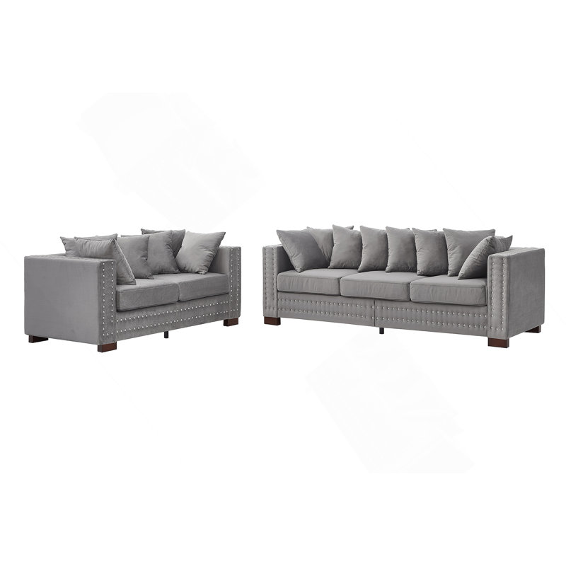 Velvet Upholstered 2+ 3 Seater Sofa, Gray