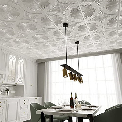Plastic Ceiling Tiles 2x2 ft - 12 Pack White, 48 sq ft - Drop Ceiling & Glue Up Ceiling Panels