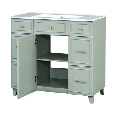 Meuble-lavabo de salle de bain, construction en bois massif, lavabo en céramique, 3 tiroirs, porte à fermeture en douceur, armoire réglable, bois, lavabo, unité de rangement