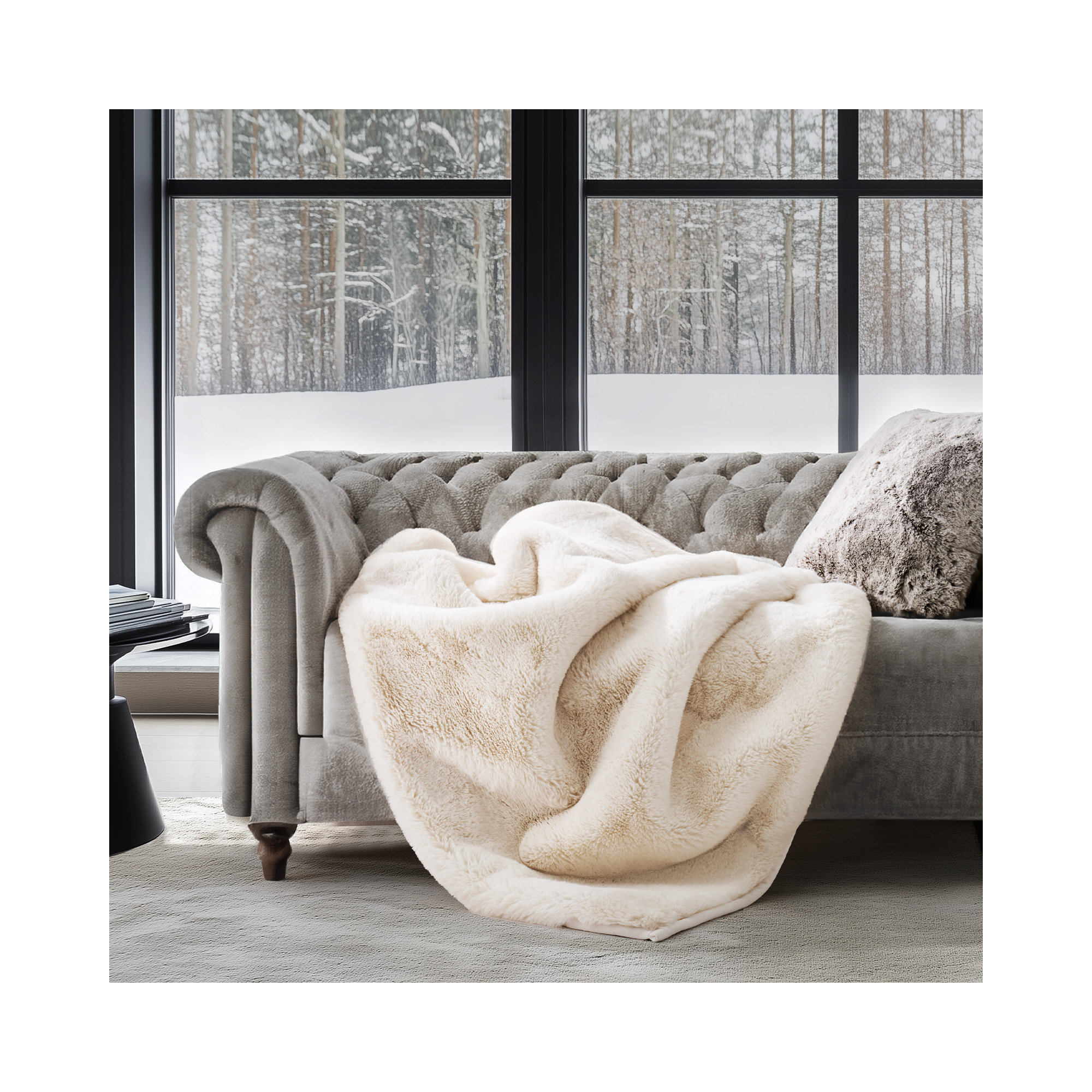 Luxury Soft Faux Chinchilla Fur Throw Blanket 1220GSM, 90" L x 72" W, Arctic White