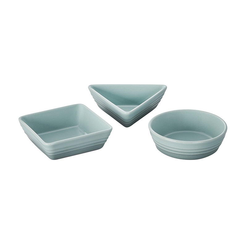 Stoneware Set of 3 Tapas Appetizer Plate, Sea Salt