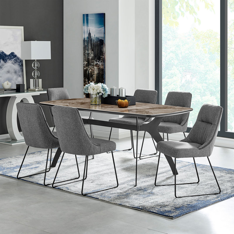 Chaises de salle à manger en tissu et métal gris quartz