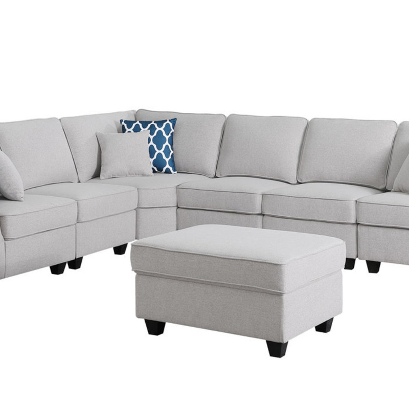 Canapé modulaire en L avec repose-pieds 7 pièces Linen