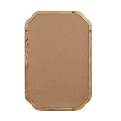 Natural Wood Color 24" x 36" Solid Wood Frame Rounded Corner Decorative Mirror, For Bedroom, Bathroom, Living Room, Entryway