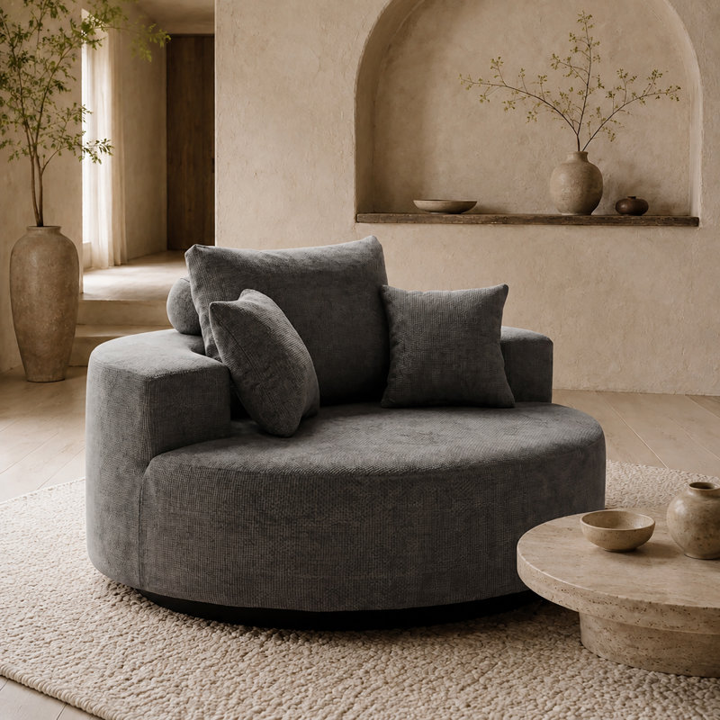 Très grand fauteuil en forme de nuage 55 po, gris chenille, sans assemblage