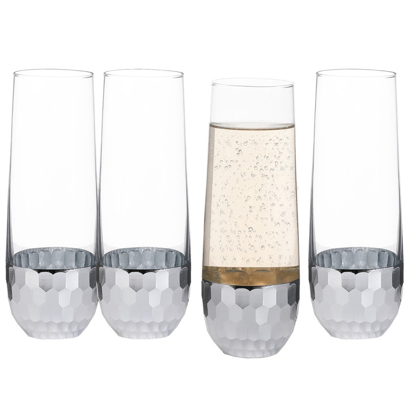 4 Piece 355ml Glass Flute Set, Silver