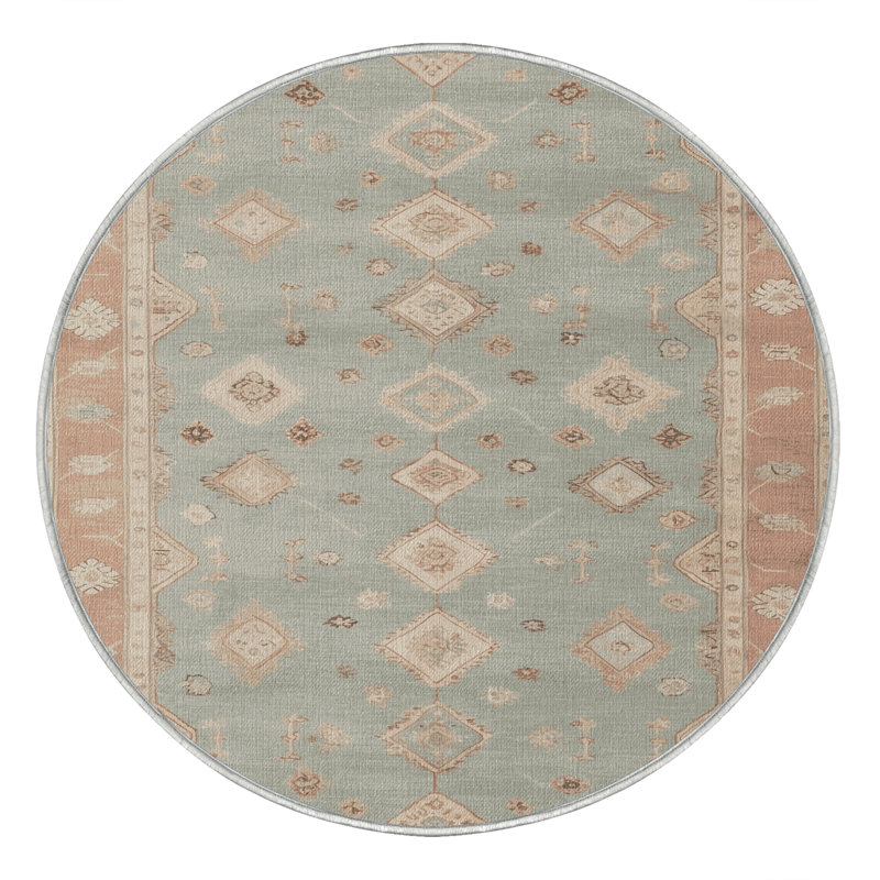Tapis beige lavable à la machine Afyon, Rond 3 pi