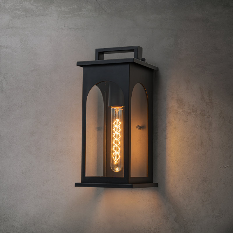 Applique murale d'extérieur à 1 lumière de style moderne 13 pouces avec verre trempé transparent et capteur de crépuscule pour la porte d'entrée