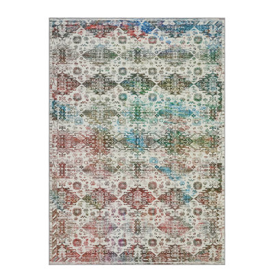 Vintage Floral Boho Washable Area Rug Low Pile, Non-Slip Carpet for Living Room, Bedroom, Dining Room, Nursery, Dorm, Kids Room