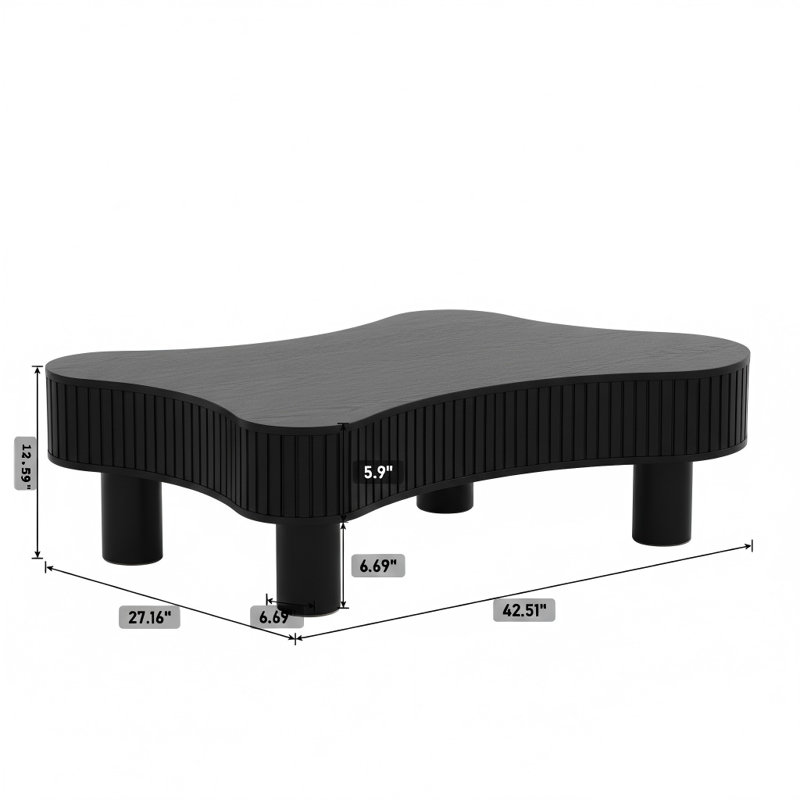 Table basse en bois de 42,52 pouces fabriquée à la main de forme contemporaine en forme de tambour avec une silhouette irrégulière, conçue comme une pièce maîtresse de salon ou une table compacte soutenue par une base à piédestal robuste.