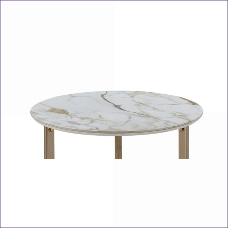 Table basse moderne en pierre frittée moderne avec structure en métal champagne, durable et amp; Élégant pour le salon