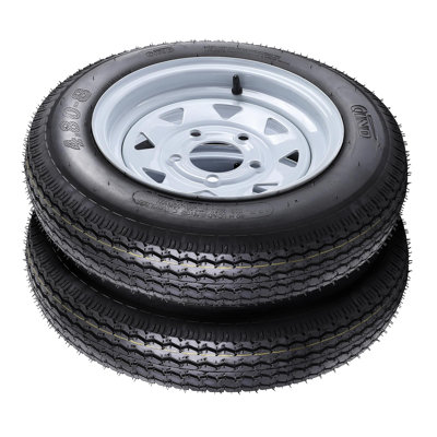 2-Pack 4.80-8 Trailer Tire & Wheel Assemblies, 8" Rim, 5 Lug 4.5" Bolt Pattern, Load Range C, 6PR, Heavy Duty for Utility & Boat Trailers, Easy Installation, 4.80-8 6PR 5 holes