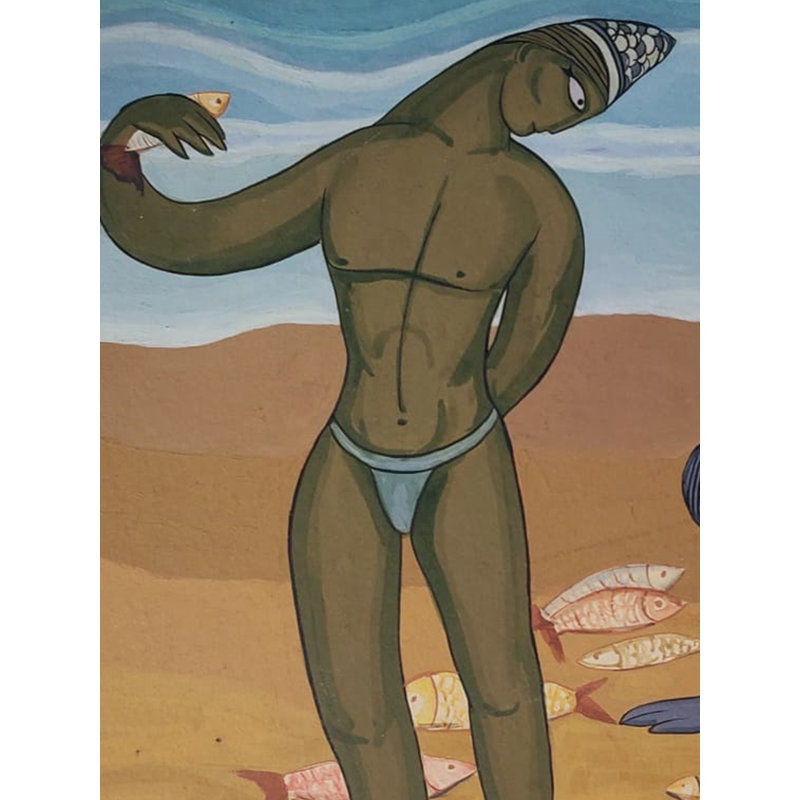 Pêcheur | Couleur de la terre sur papier | Par Bhaskar Lahiri