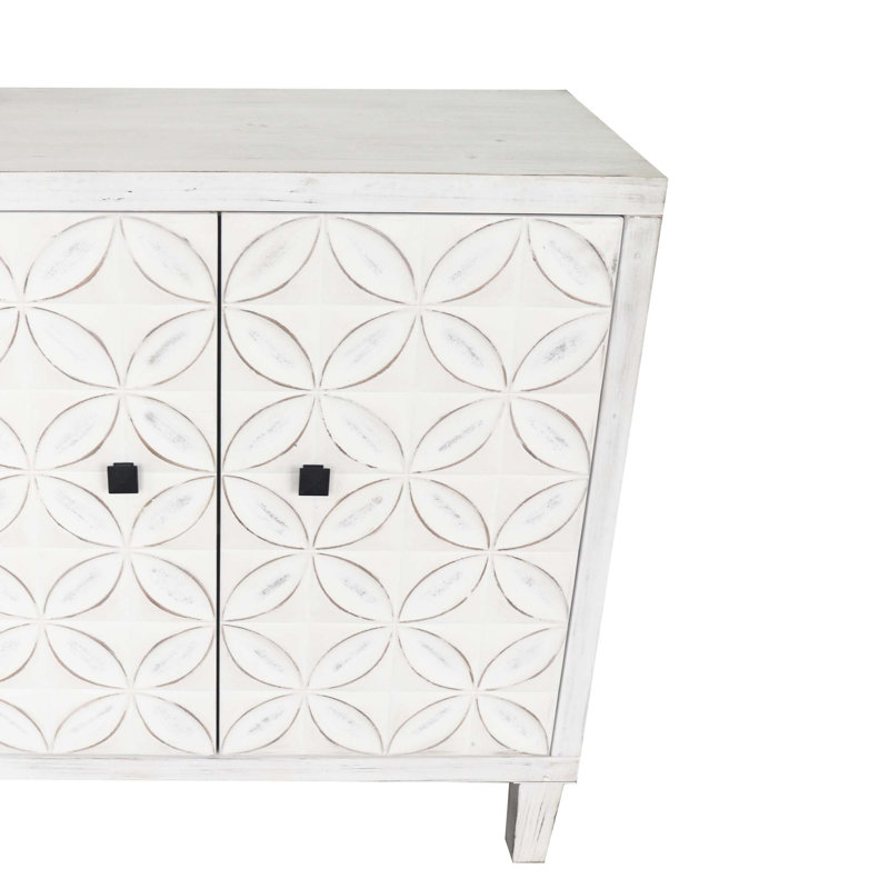 Accent Cabinet 4 Door Wooden Cabinet, White Washed