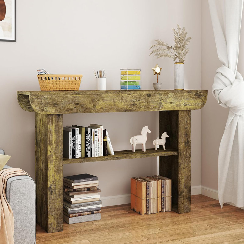 55-Inch Farmhouse Console Table,3-Tier Rustic Entryway Table With Storage,Rectangular Sofa Table Behind The Couch For Living Room, Hallway, Entrance