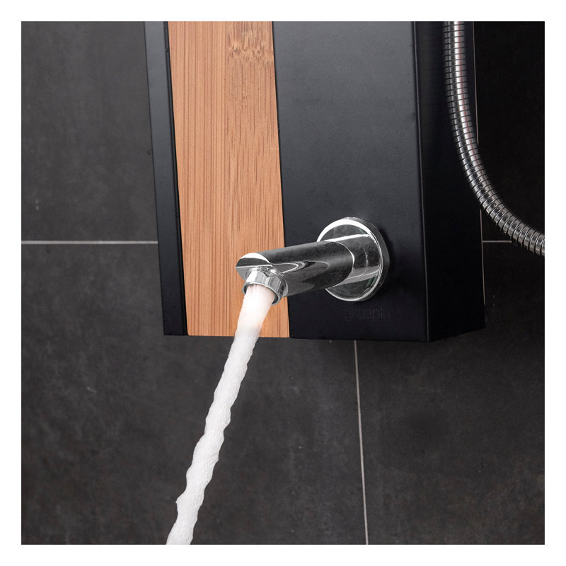 Panneau de douche 57 po avec pomme de douche réglable, Noir mat / bambou