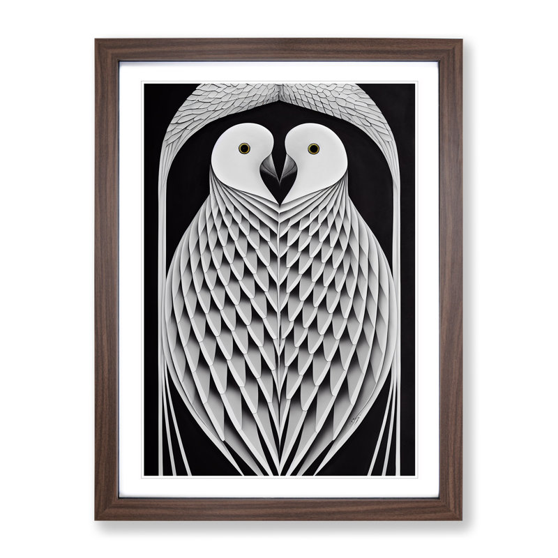Symmetrical Birds Abstract - Single Picture Frame Print, 64cm H x 46cm W x 2cm D, Walnut Framed