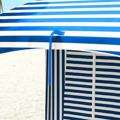 Parasol de plage avec options murales amovibles - Rayures bleues et blanches, 5,9 pi x 5,9 pi, portatif, coupe-vent, sacs de sable, sac de transport 5,9 pi x 5,9 pi murs blancs, garde, sac