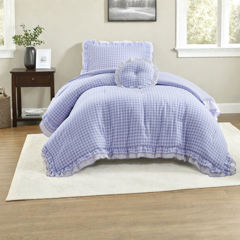 Premium Microfiber Bedding Sets, Blue Twin Comforter With Romantic Ruffles