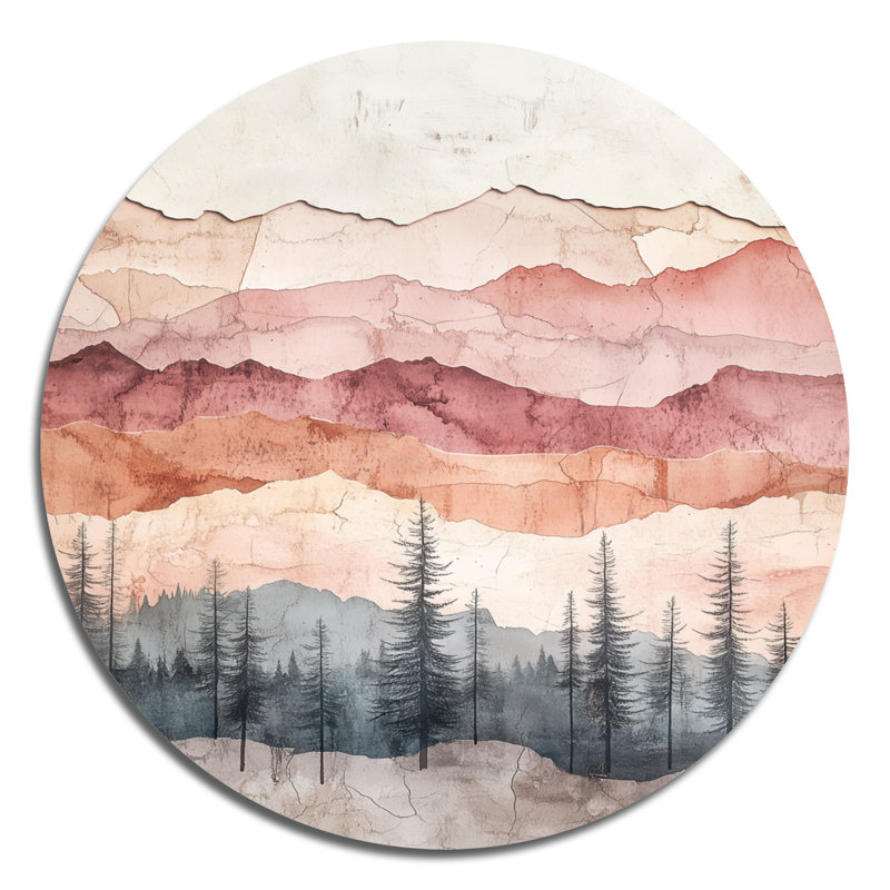 «Forest Terrain In Blush», art mural rond grand paysage abstrait, L 29 po x H 29 po