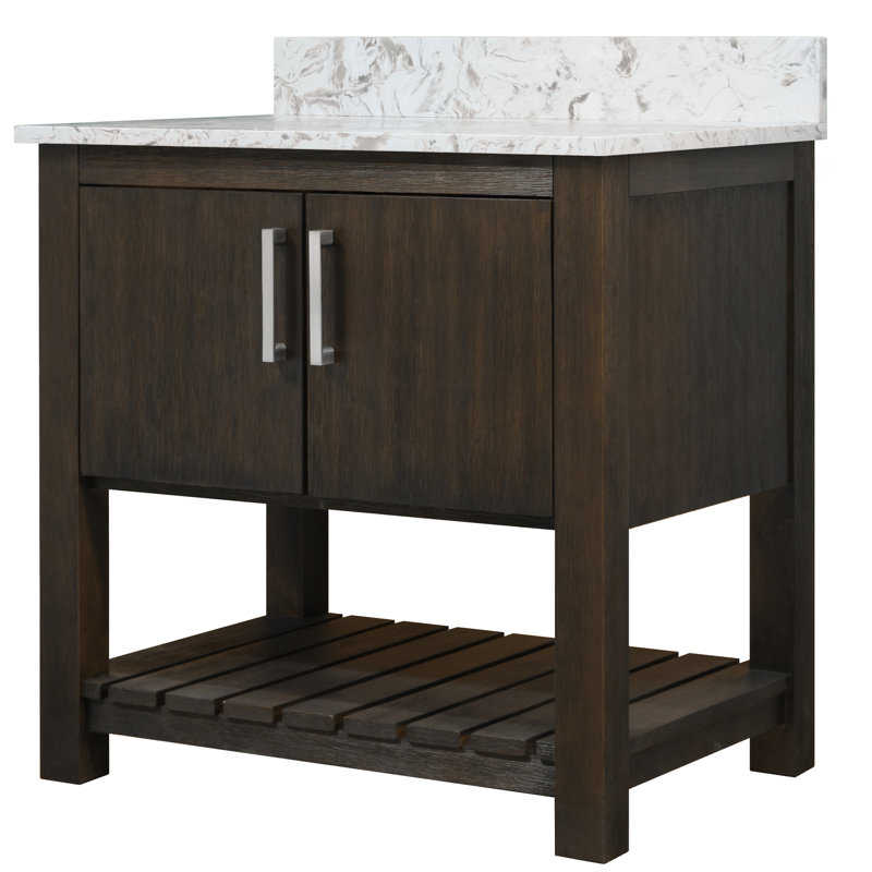 Meuble-lavabo simple de 30 po avec comptoir en quartz café et quincaillerie, Nickel brossé