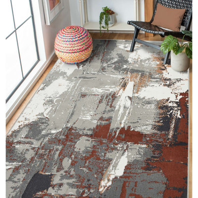 Nemaha Transitional Abstract Durable Performance Red/Gray Area Rug