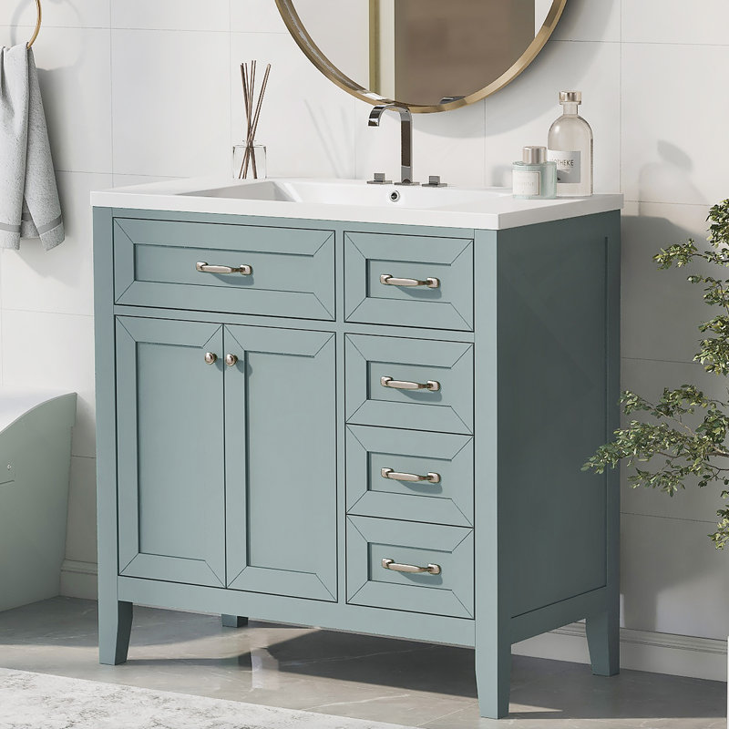 Armoire de salle de bain 36 po avec lavabo 36 po, Vert / doré